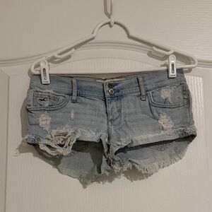 Hollister Women's Faded Blue Ripped Jean Shorts
